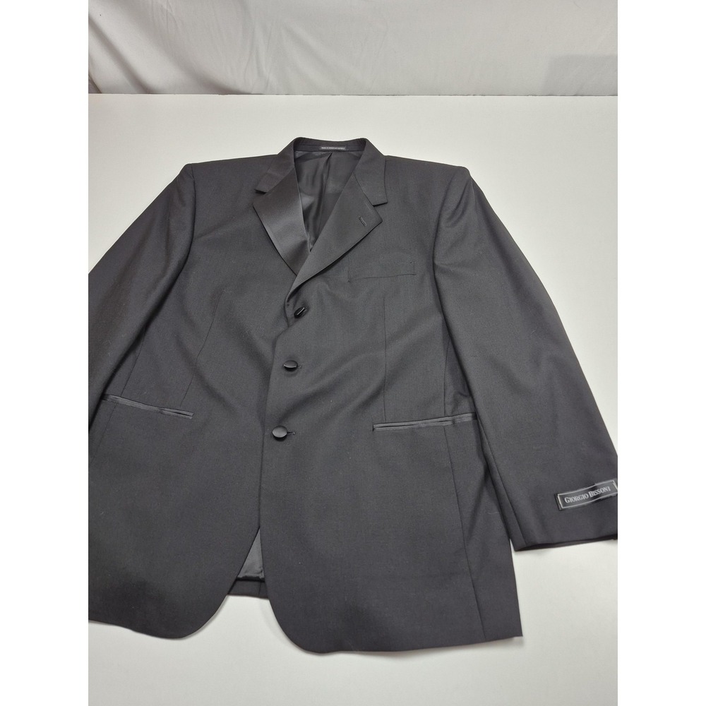 Giorgio Bissoni Suit Jacket Mens 44 Black Wool Tuxedo 3 Button Formal NWT